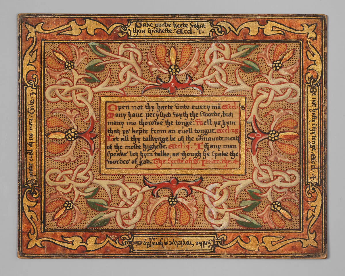 Trencher with quotation from The Governance of Virtue (1566) (one of a set) — Unknown