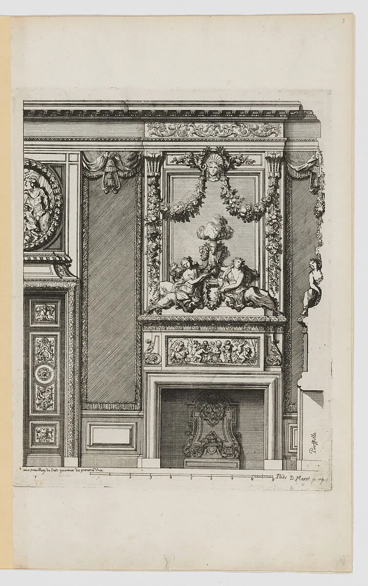 Chimney-Piece with Nymphs Flanking an Smoking Urn on the Overmantel, from Nouvelles Cheminées Faittes en Plusieur en Droits de la Hollande et Autres Prouinces, part of Œuvres du Sr. D. Marot — Daniel Marot the Elder|Pierre Husson