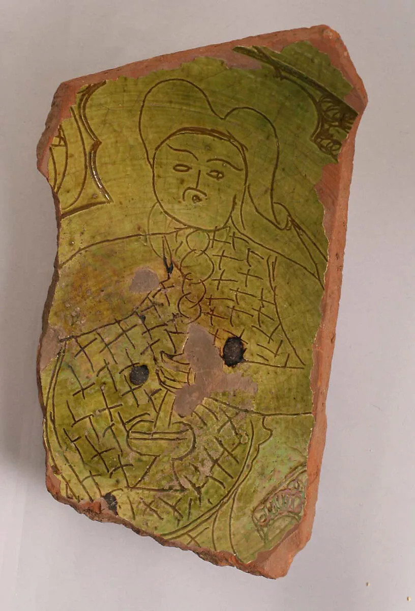Fragment with a Figure Holding a Flask — Unknown