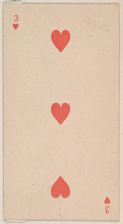 Three of Hearts, from the Transparent Playing Cards series (N220) issued by Kinney Bros. — Kinney Brothers Tobacco Company