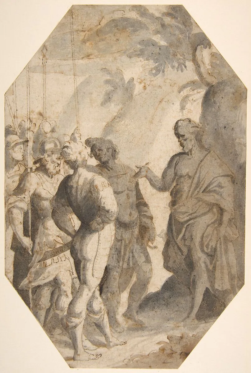 Saint John the Baptist (?) Preaching to a Group of Soldiers — Giovanni Battista Trotti ("Il Malosso")