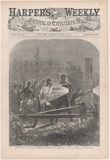 Rebels Outside Their Works at Yorktown, Reconnoitring [sic] with Dark Lanterns (from "Harper's Weekly," Vol. VI)
