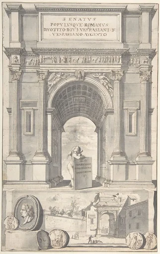 A Reconstruction of the Arch of Titus (above) and a View of the Ruins (below)