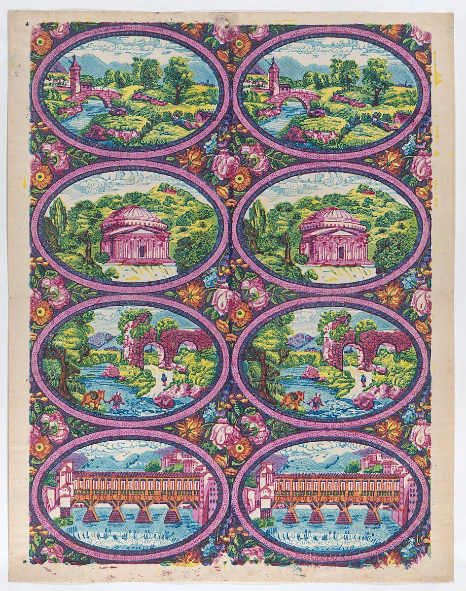 Sheet with two borders with Italian landscapes — Anonymous|Remondini Family