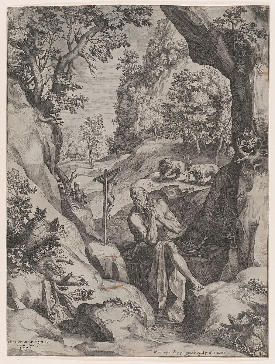 St Jerome Penitent in the Wilderness — Cornelis Cort|Girolamo Muziano|Bonifazio Breggio
