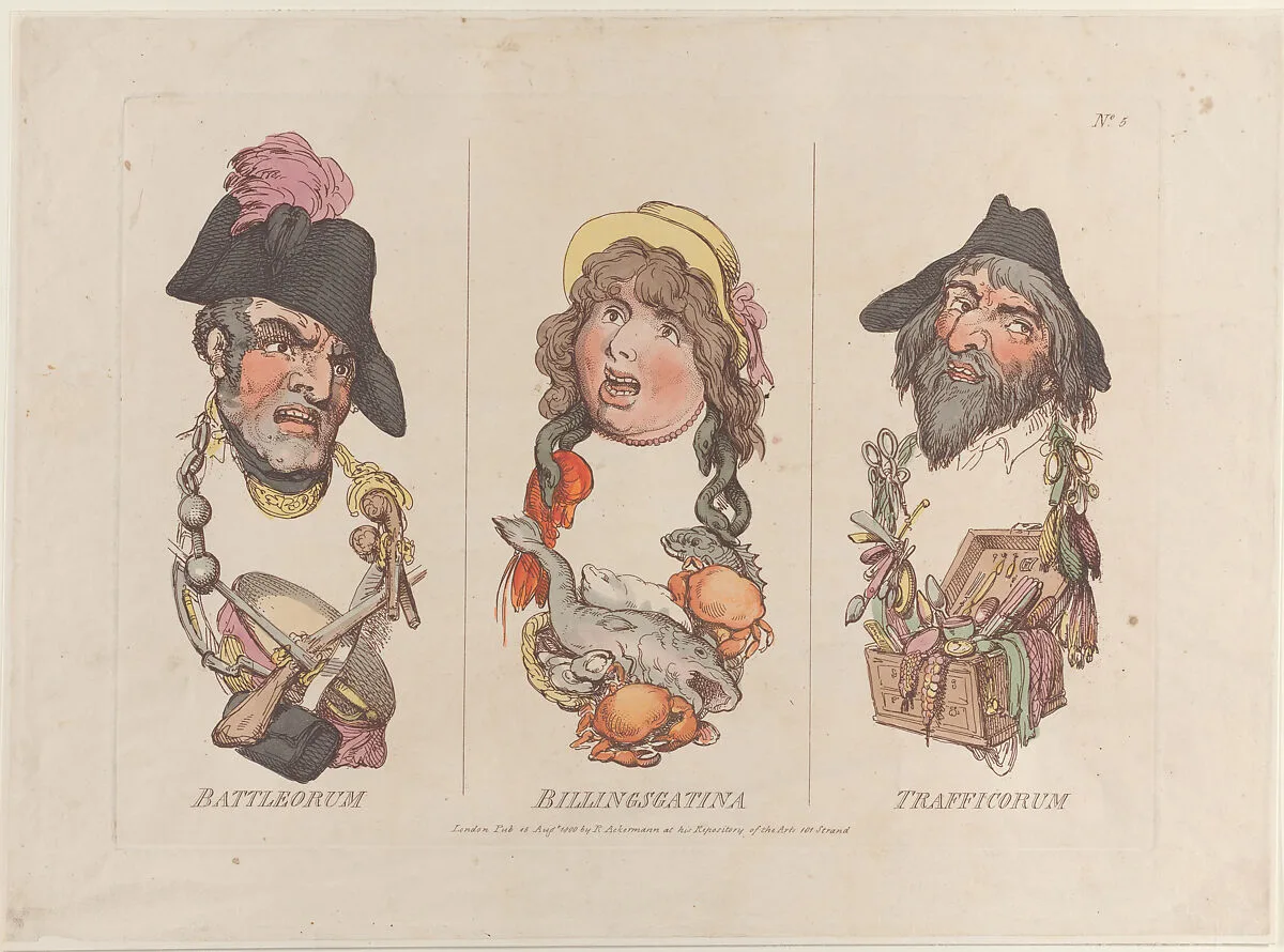 Battleorum, Billingsgatina, Trafficorum — Rudolph Ackermann, London|Thomas Rowlandson