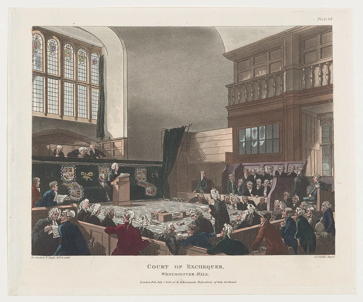 Court of Exchequer, Westminster Hall — Joseph Constantine Stadler|Auguste Charles Pugin|Rudolph Ackermann, London|Thomas Rowlandson