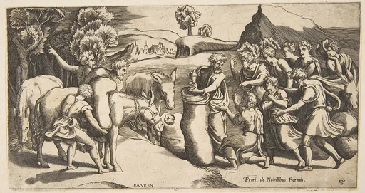 Joseph's cup being discovered in Benjamin's sack of grain