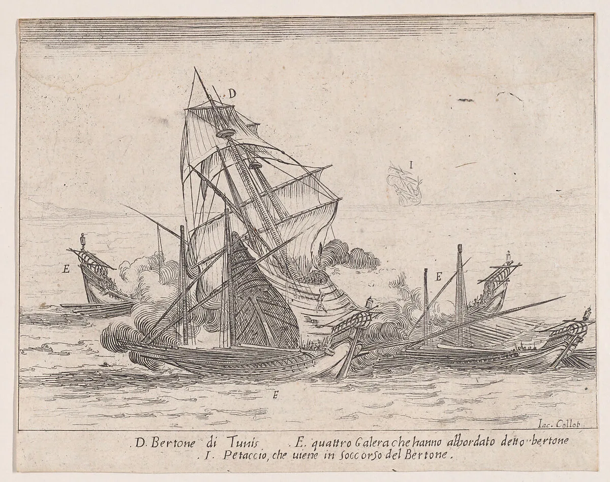 L'Abordage du "Bertone" (The Colission of "Bertone"), from Les Combats de Quatre Galères (The Battles of Four Galleys) — Jacques Callot