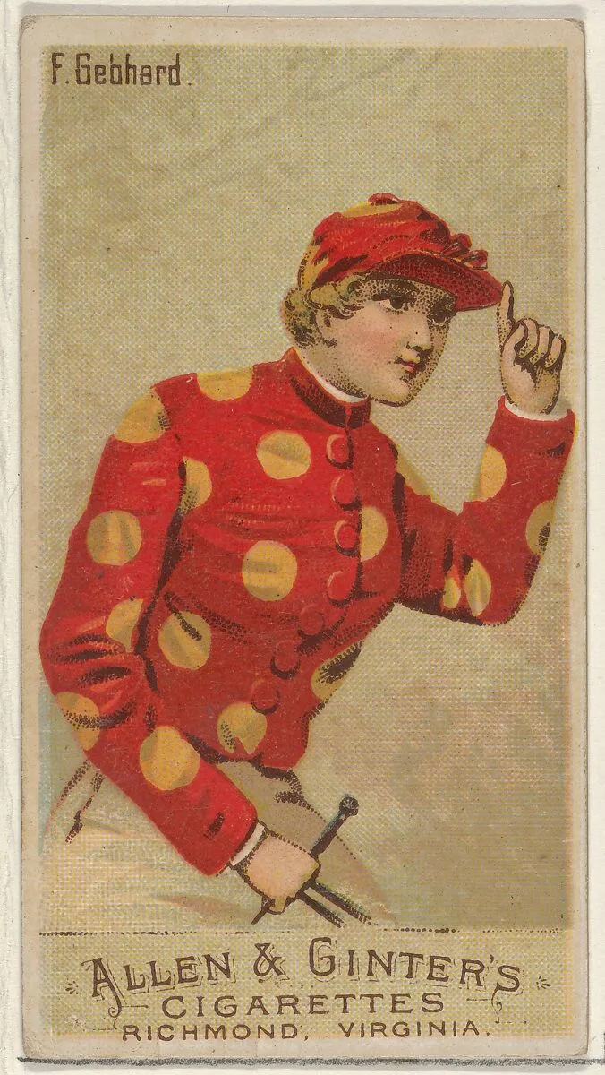 F. Gebhard, from the Racing Colors of the World series (N22a) for Allen & Ginter Cigarettes — Allen & Ginter