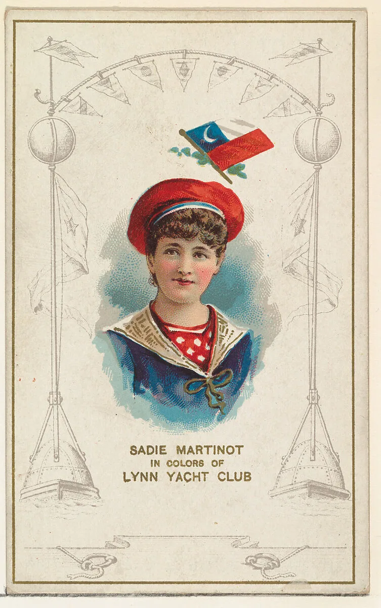 Sadie Martinot in Colors of Lynn Yacht Club, from the Yacht Colors of the World series (N140) issued by Duke Sons & Co. to promote Honest Long Cut Tobacco — W. Duke, Sons & Co.