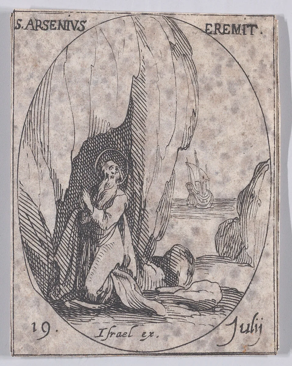 S. Arsène, ermite (St. Arsenius, Hermit), July 19th, from "Les Images De Tous Les Saincts et Saintes de L'Année" (Images of All of the Saints and Religious Events of the Year) — Jacques Callot|Israël Henriet