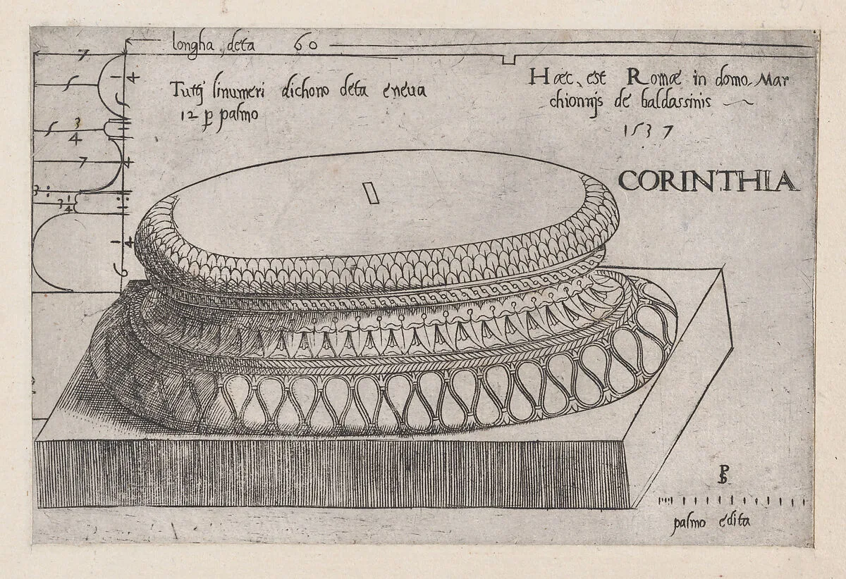 Speculum Romanae Magnificentiae: Corinthian base — Master PS|Jacques Prevost de Gray