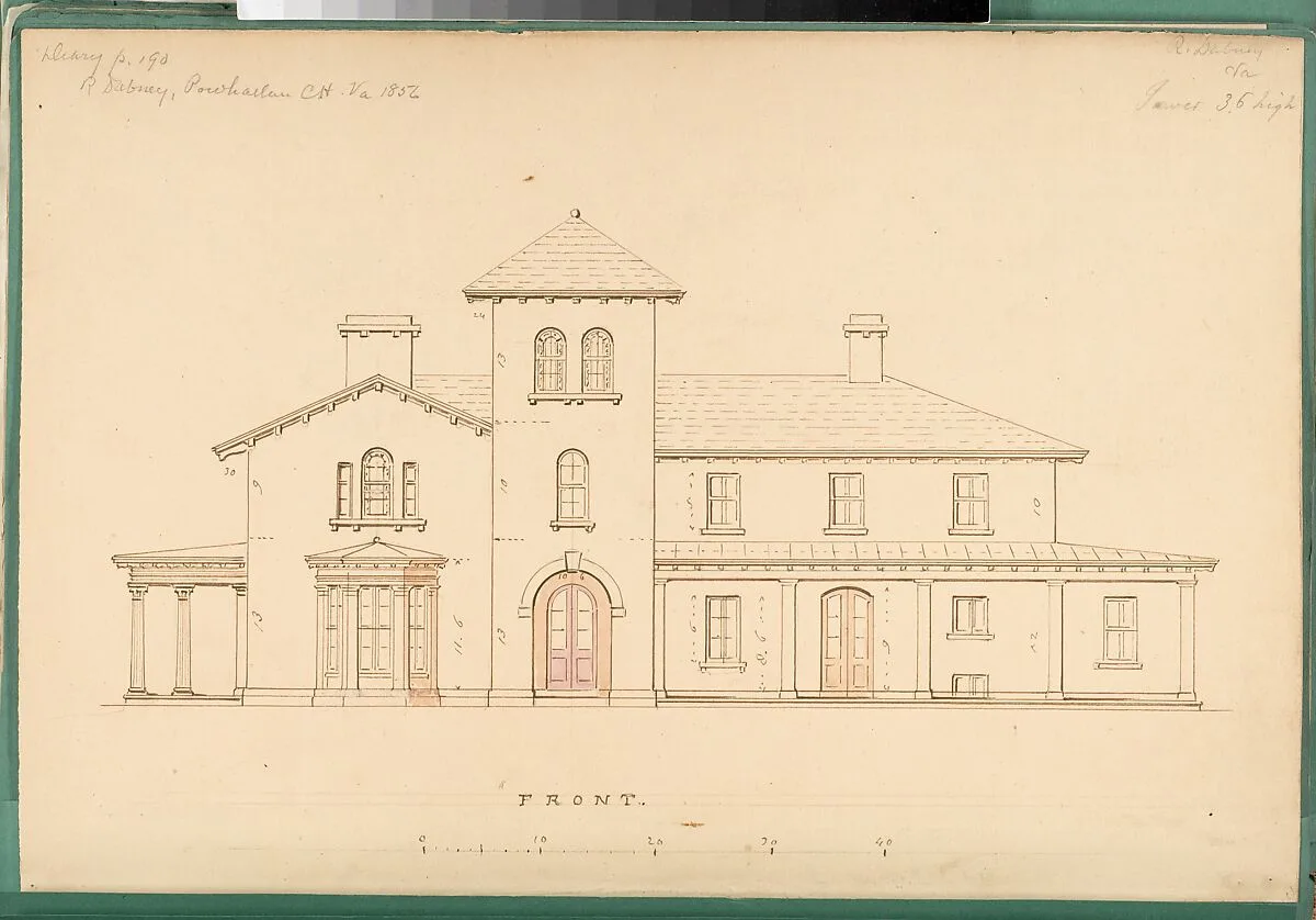 House for R. Dabney, Powhatan, Virginia (front elevation) — Alexander Jackson Davis