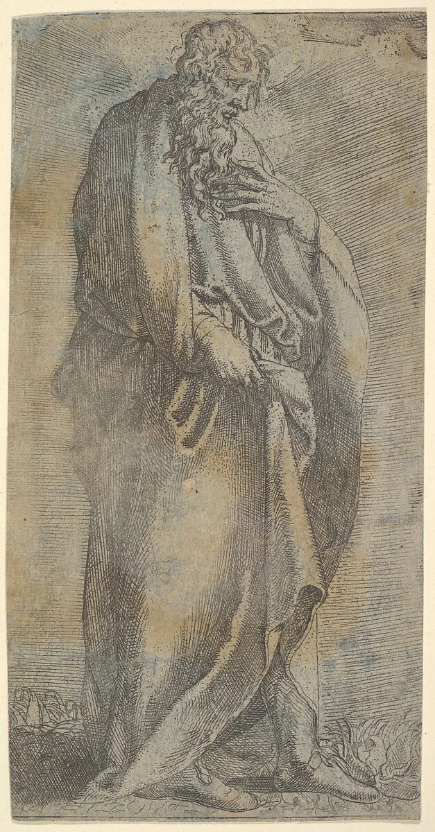 Heavily draped male Figure — Anonymous, Italian, 16th century|Parmigianino (Girolamo Francesco Maria Mazzola)