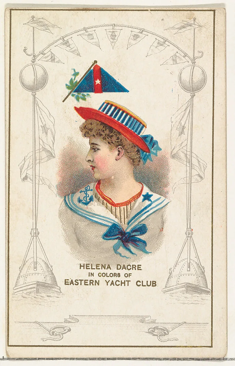 Helena Dacre in Colors of the Eastern Yacht Club, from the Yacht Colors of the World series (N140) issued by Duke Sons & Co. to promote Honest Long Cut Tobacco — W. Duke, Sons & Co.