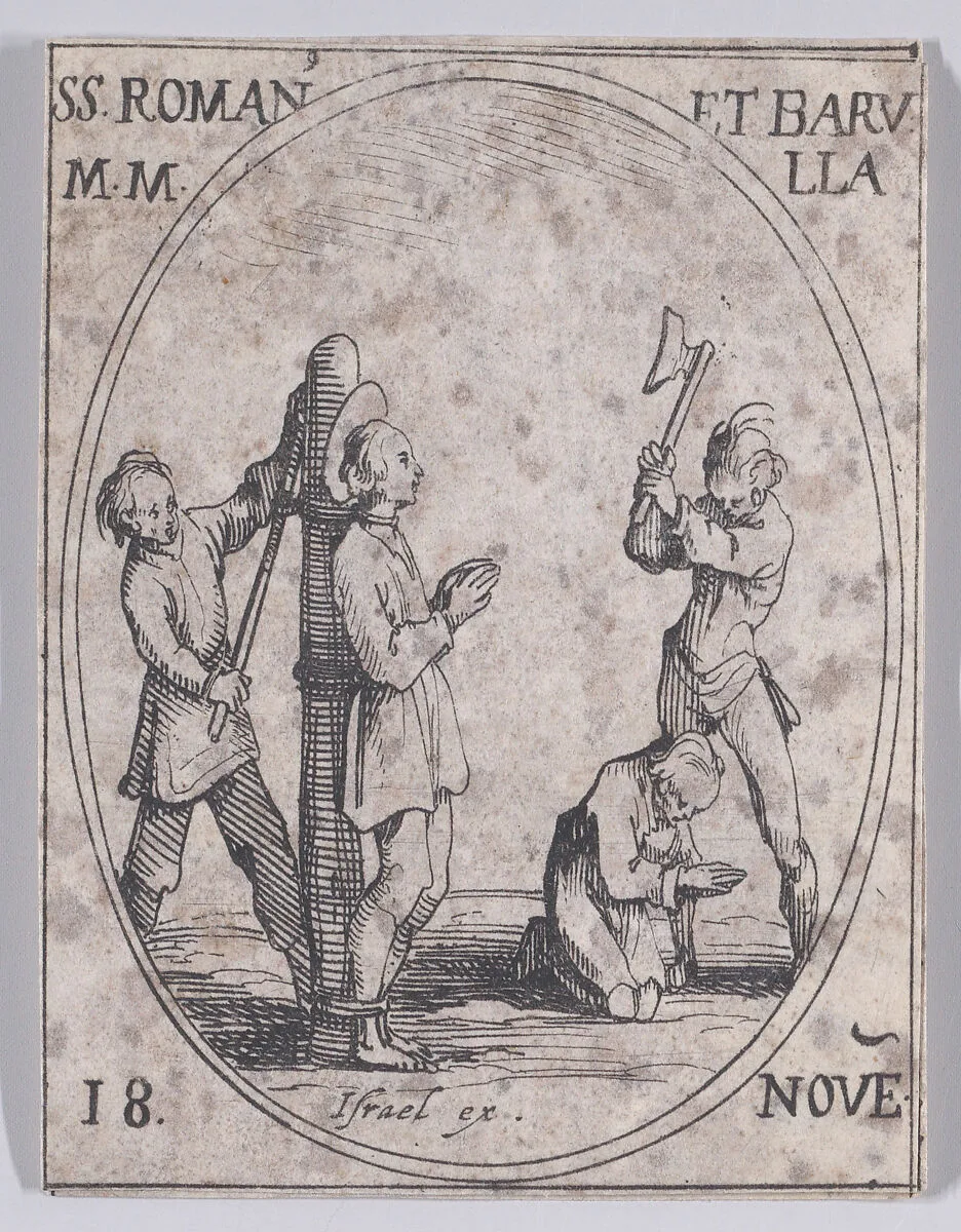 S. Romain and S. Barulla (St. Romanus and St. Barula), November 18th, from "Les Images De Tous Les Saincts et Saintes de L'Année" (Images of All of the Saints and Religious Events of the Year) — Israël Henriet|Jacques Callot