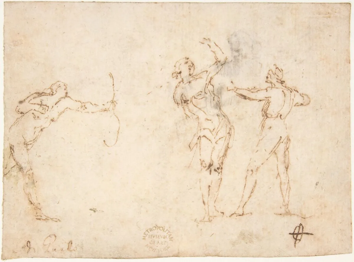 The Martyrdom of Saint Sebastian (recto); Bearded Old Man Blessing Seen in Half-length (verso) — Francesco Allegrini