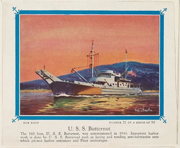 No. 21, U. S. S. Butternut, collector card from the Our Navy series (D62), issued by the Kelley Baking Company — Kelley Baking Company