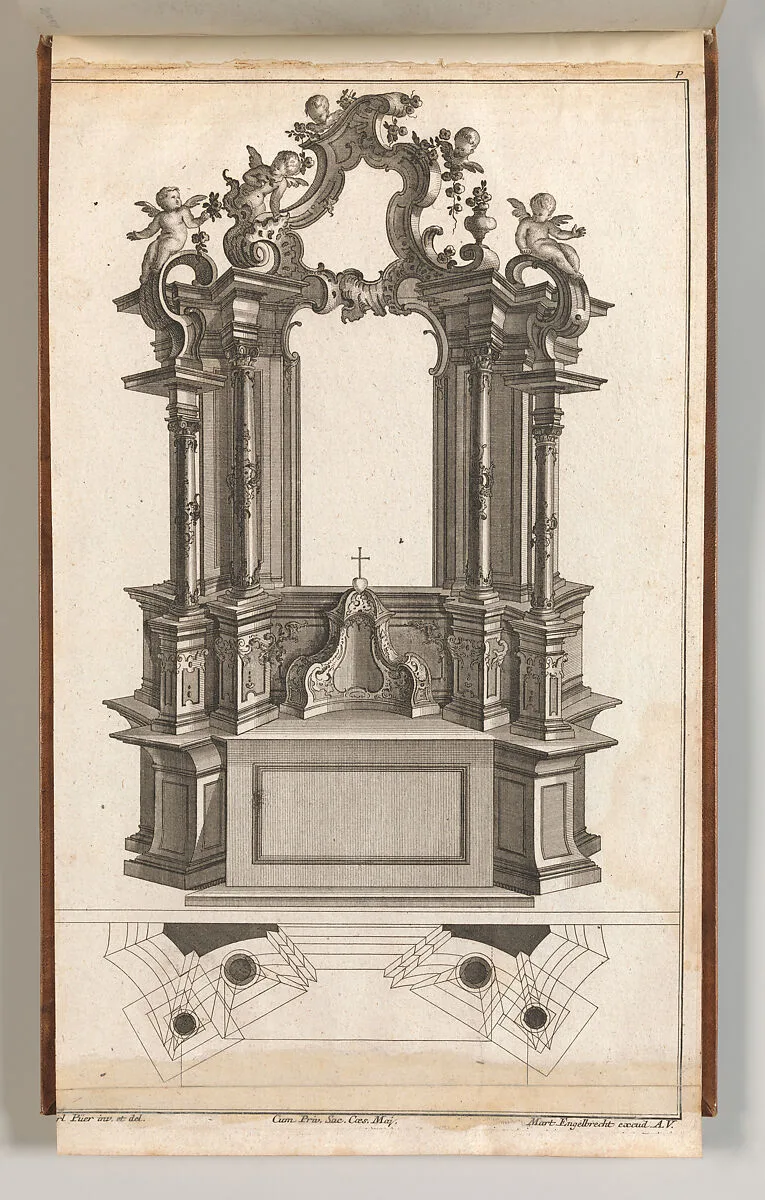 Design for a Monumental Altar, Plate 'p' from 'Unterschiedliche Neu Inventierte Altäre mit darzu gehörigen Profillen u. Grundrißen.' — Jacob Gottlieb Thelot|Martin Engelbrecht|Carl Pier