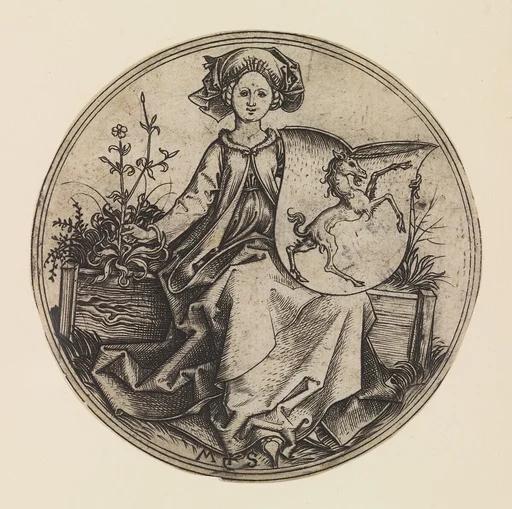 Seated Lady Holding a Shield with an Unicorn