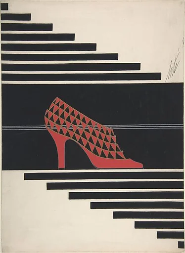 Red Pump with Triangular Openwork for Delman's Shoes, New York