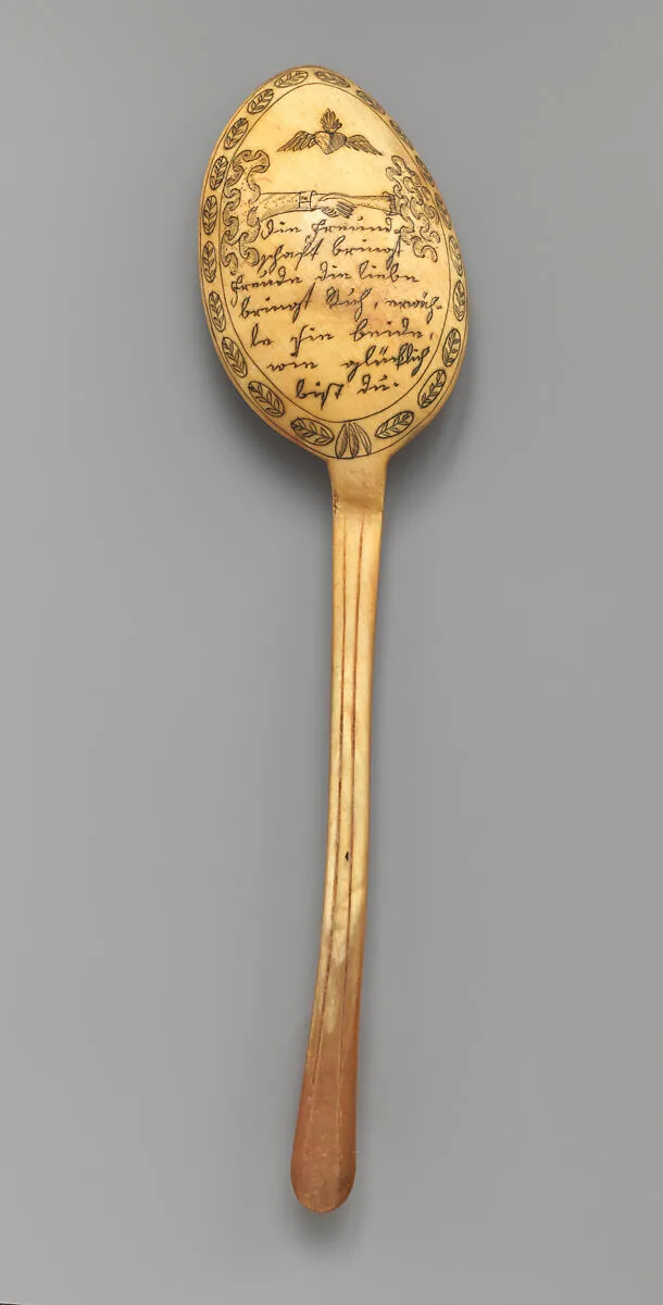 Spoon with flaming heart and romantic inscription — Unknown