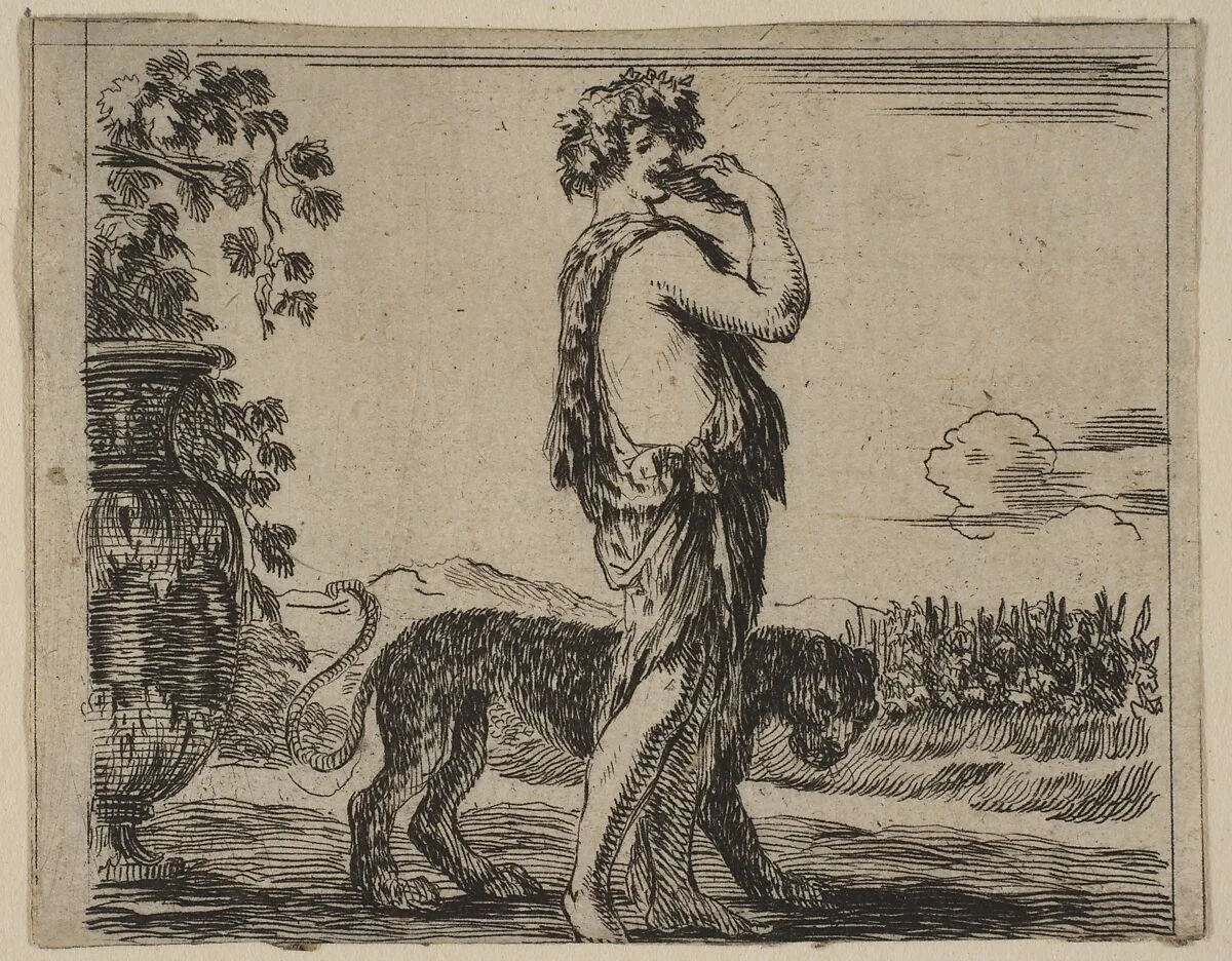 Bacchus, from 'Game of Mythology' (Jeu de la Mythologie) — Stefano della Bella|Jean Desmarets de Saint-Sorlin|Henri Le Gras|Louis XIV, King of France|Cardinal Jules Mazarin
