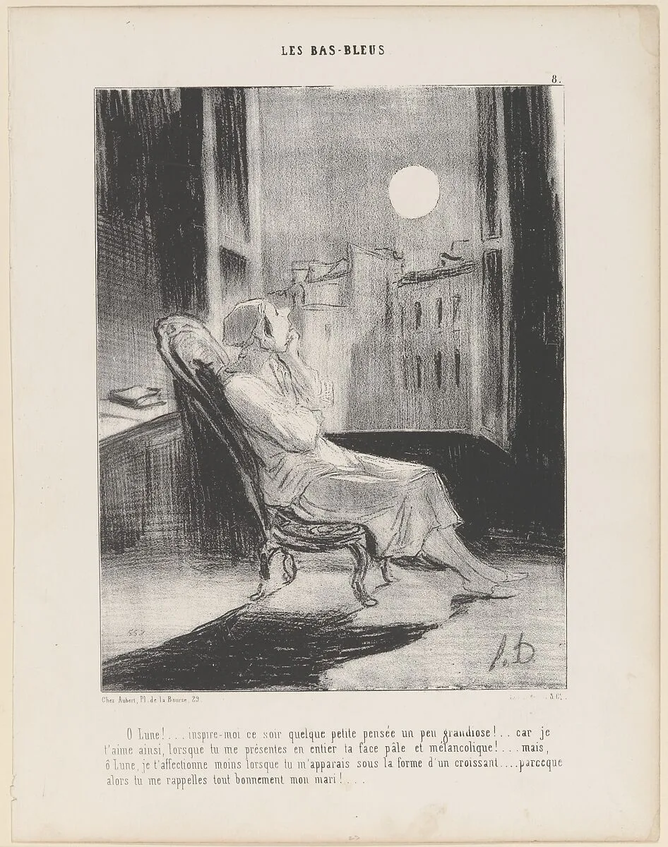 O Lune!...Inspire-moi ce soir quelque petite pensée..., from Les Bas-Bleus, published in Le Charivari, February 28, 1844 — Honoré Daumier|Aubert et Cie|Aubert et Cie
