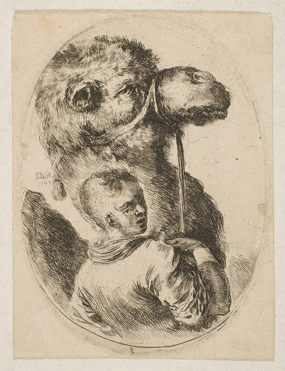 A slave holds a camel by the bridle, from 'Several heads in the Persian style' (Plusieurs têtes coiffées à la persienne) — Stefano della Bella|Israël Henriet