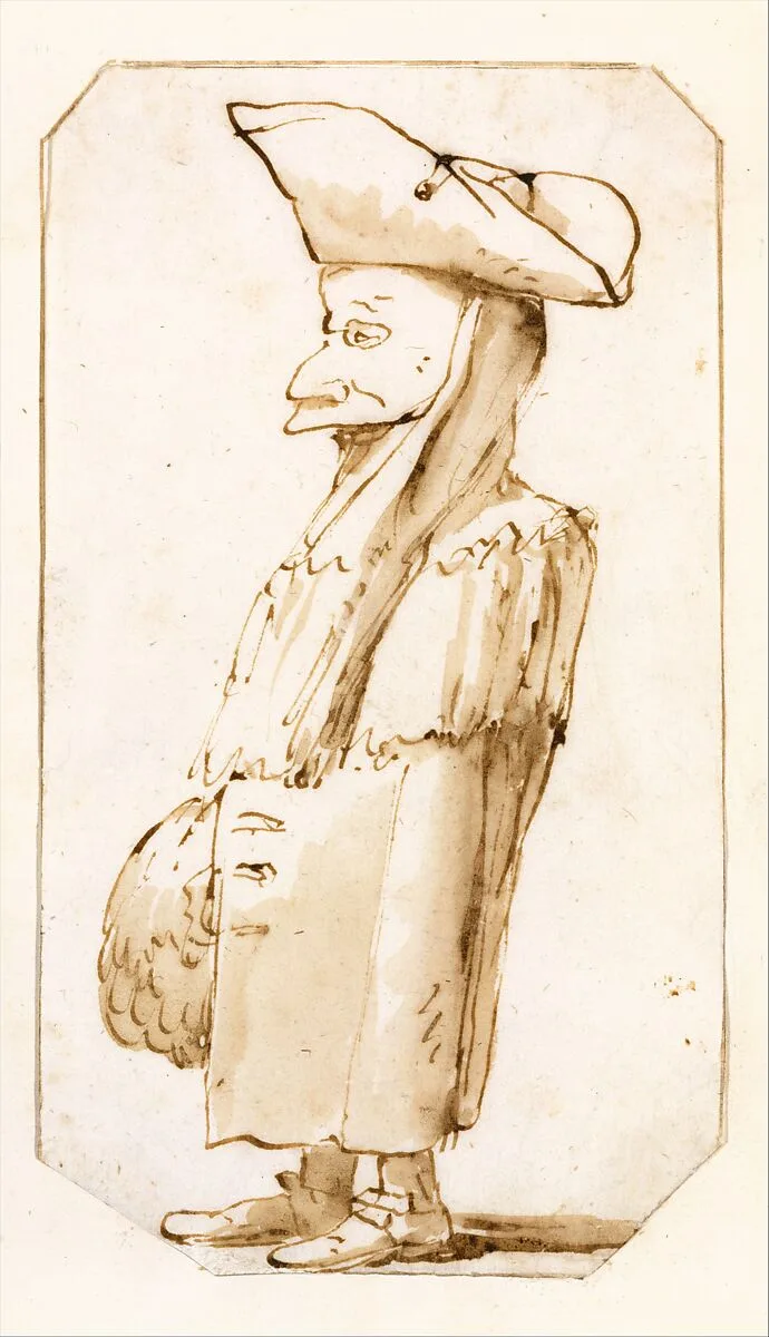 Caricature of a Man in a Mask and a Tricorne, Standing in Profile to the Left — Giovanni Battista Tiepolo