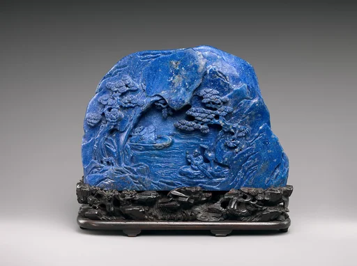 清 青金石山水人物圖山子|Mountain with landscape scene