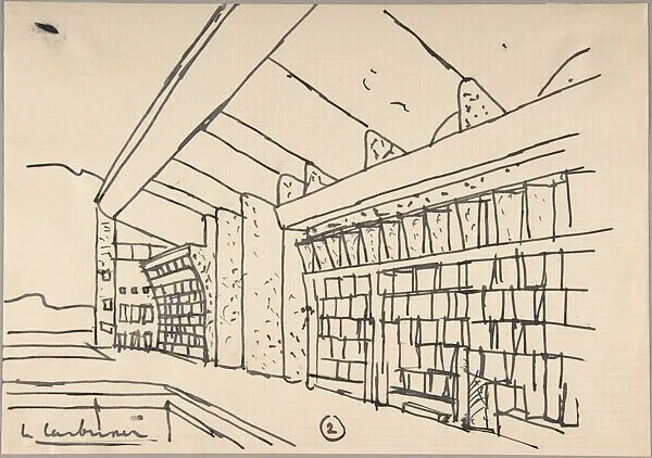 High Court (La Haut Cour de Justice), Chandigarh, India: View of Façade at Raking Angle — Le Corbusier