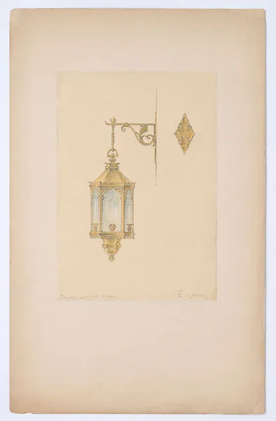 Design for hanging wall-mounted lantern — Louis C. Tiffany|Tiffany Studios