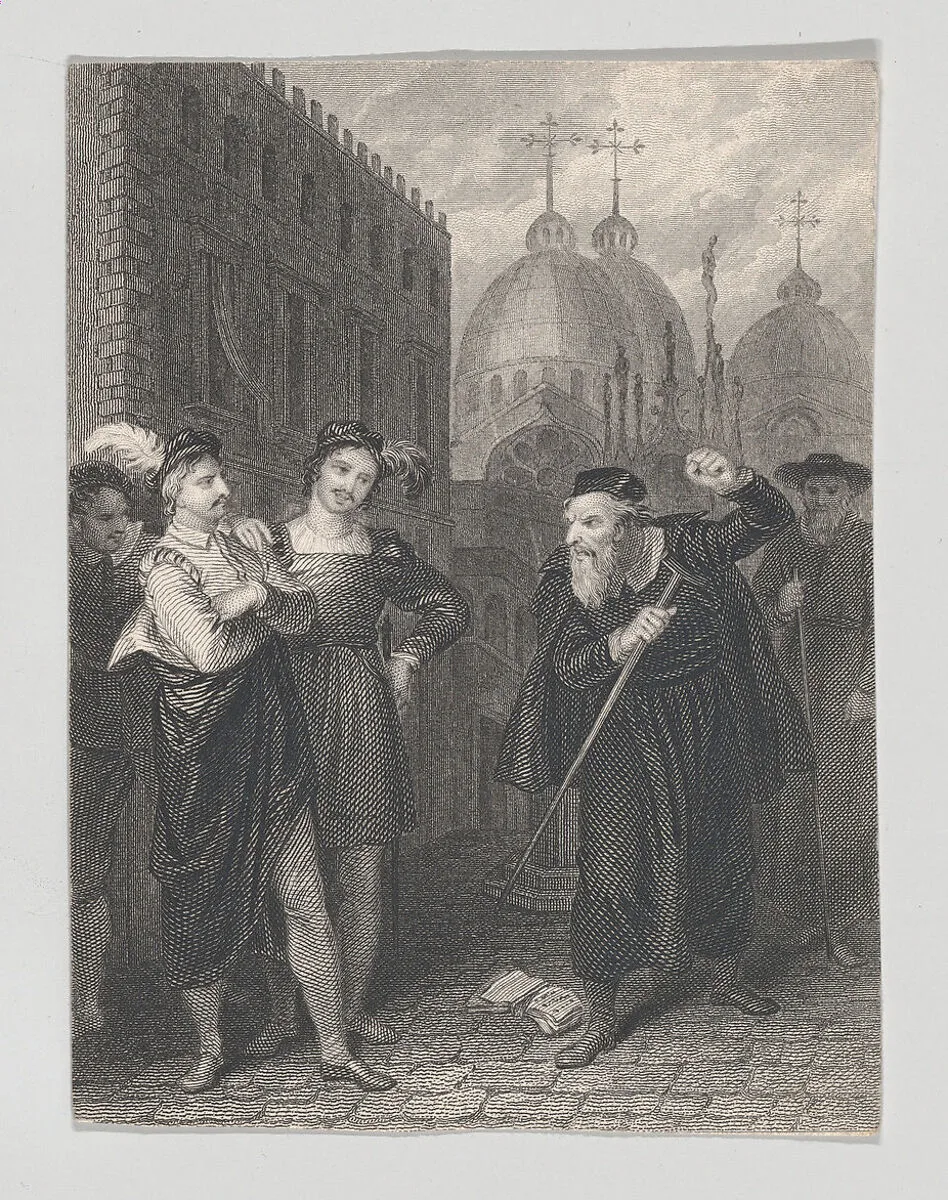 Salanio, Salerio and Shylock (Shakespeare, Merchant of Venice, Act 3, Scene 1) — William Shakespeare|Frederick Bacon|John Massey Wright