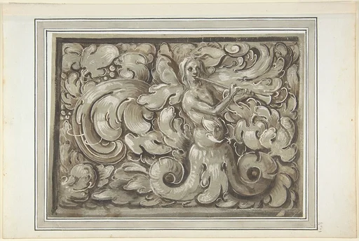 Nymph Playing a Horn (recto); Bracket with a Man's Head (verso)