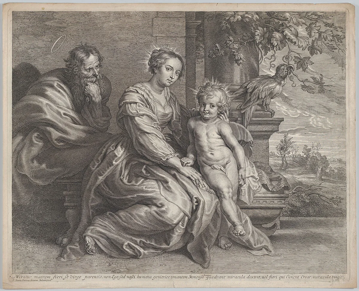 The Holy Family with a parrot — Peter Paul Rubens|Schelte Adams à Bolswert