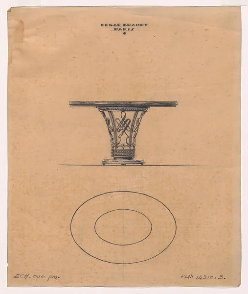 Elevation and Plan for an Oval Table with a Wrought-Iron Base (No.14310.3) — Edgar Brandt
