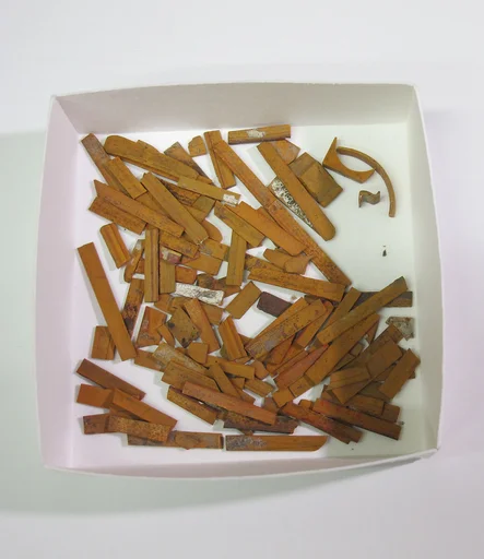 Inlay elements from shrine: Box of bars and various inlays