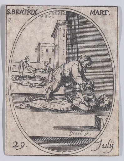 St. Beatrix, Martyr, July 30th, from "Les Images De Tous Les Saincts et Saintes de L'Année" (Images of All of the Saints and Religious Events of the Year)