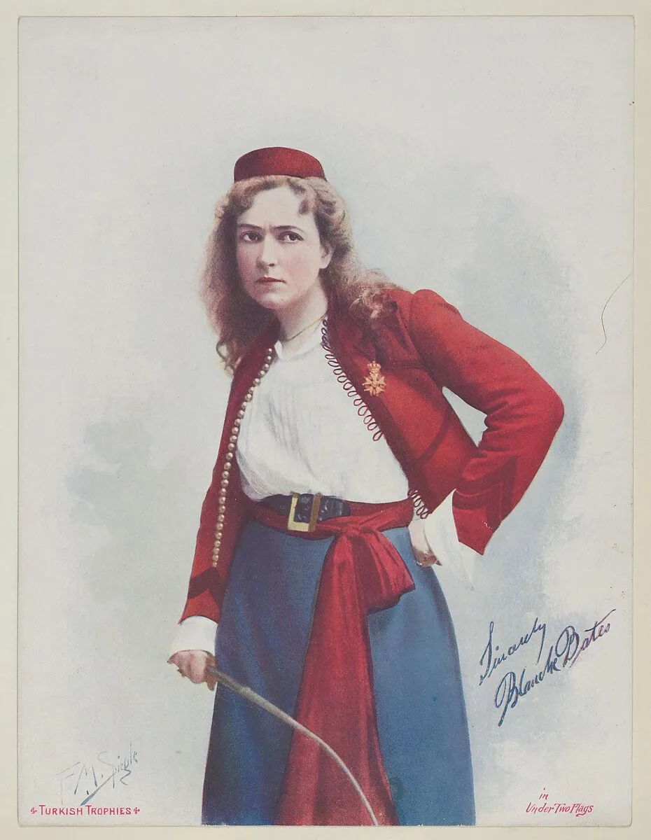Blanche Bates in Under Two Flags, from the Actresses series (T1), distributed by the American Tobacco Co. to promote Turkish Trophies Cigarettes — American Tobacco Company|Frederick Moladore Spiegle