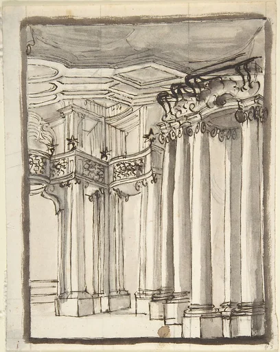 Partial View of an Architectural Interior (recto); Undecipherable Sketches (verso)