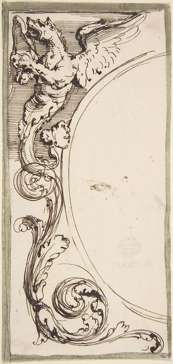 Left Half of a Cartouche with Griffin and Acanthus Scroll — Carlo Bianconi