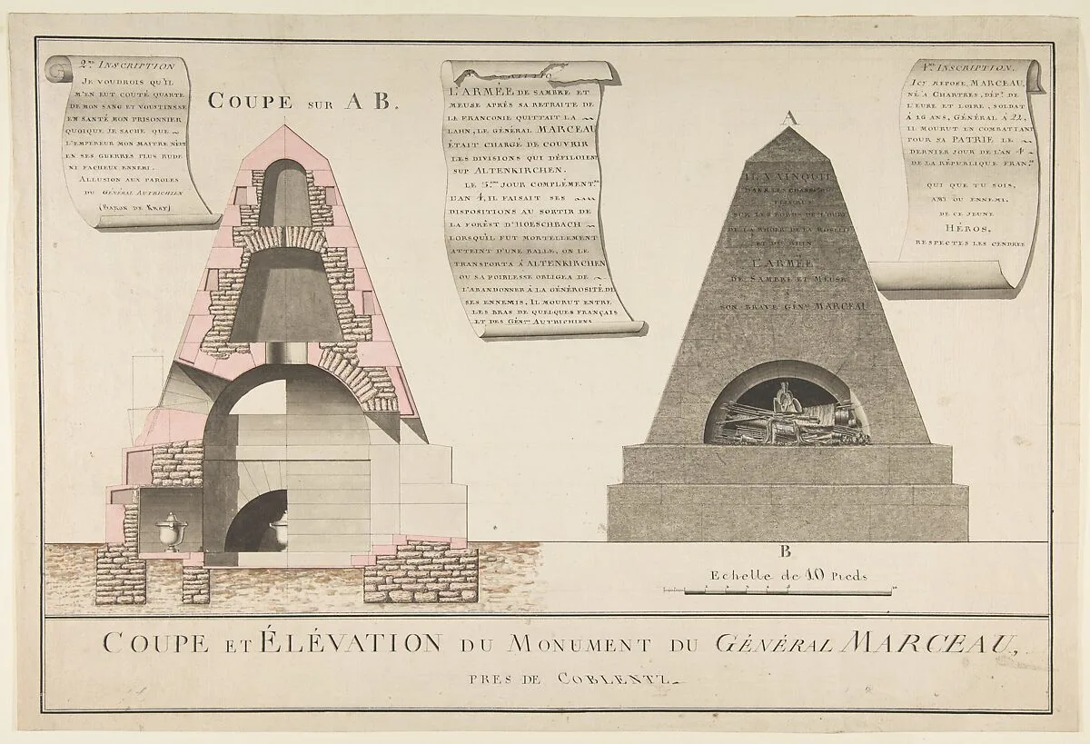 Cross-Section and Elevation of the Funeral Monument for General François Séverin Marceau (1769-1796) — Anonymous, French, 18th century