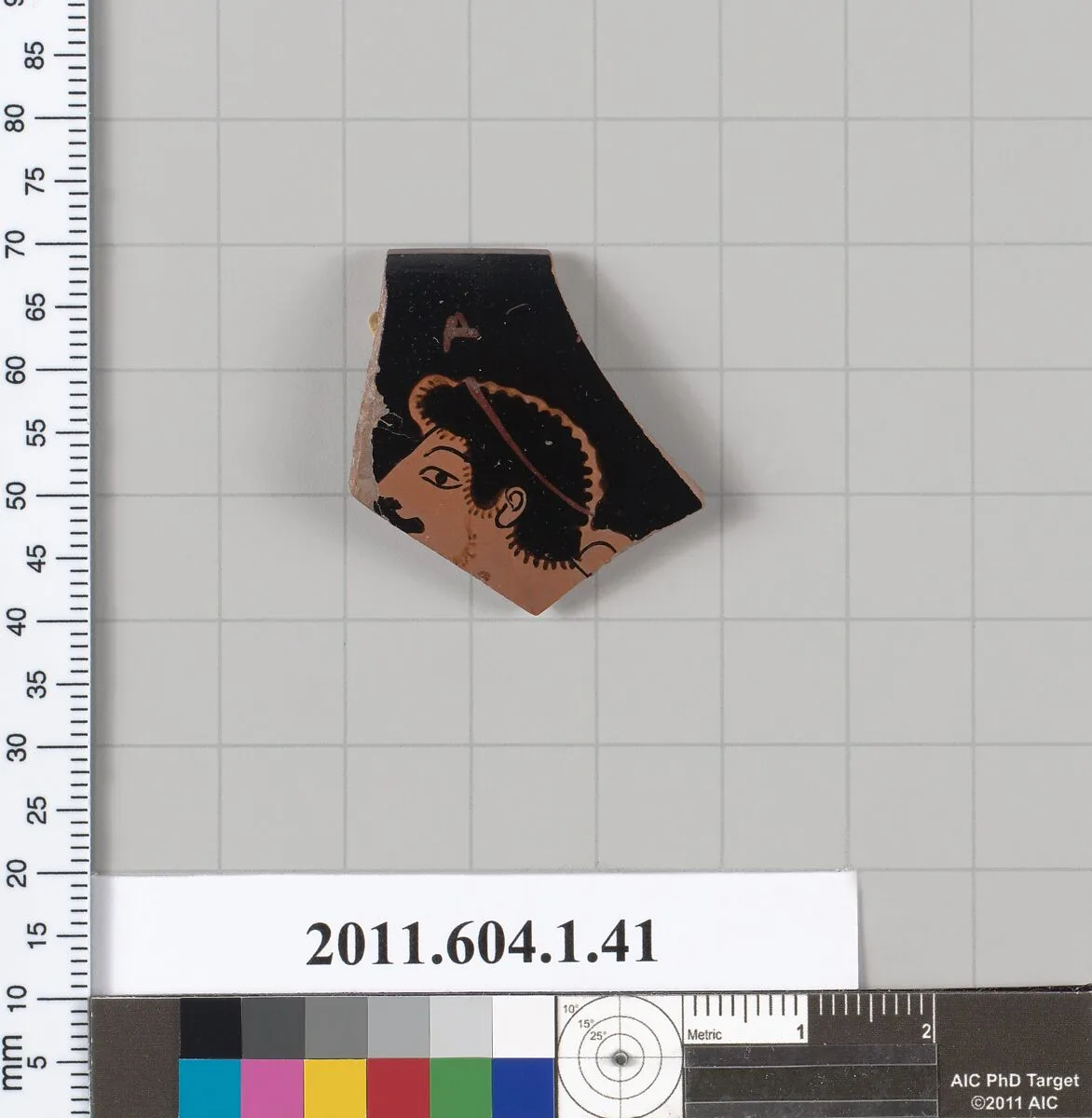 Terracotta rim fragment of a kylix (drinking cup) — Triptolemos Painter