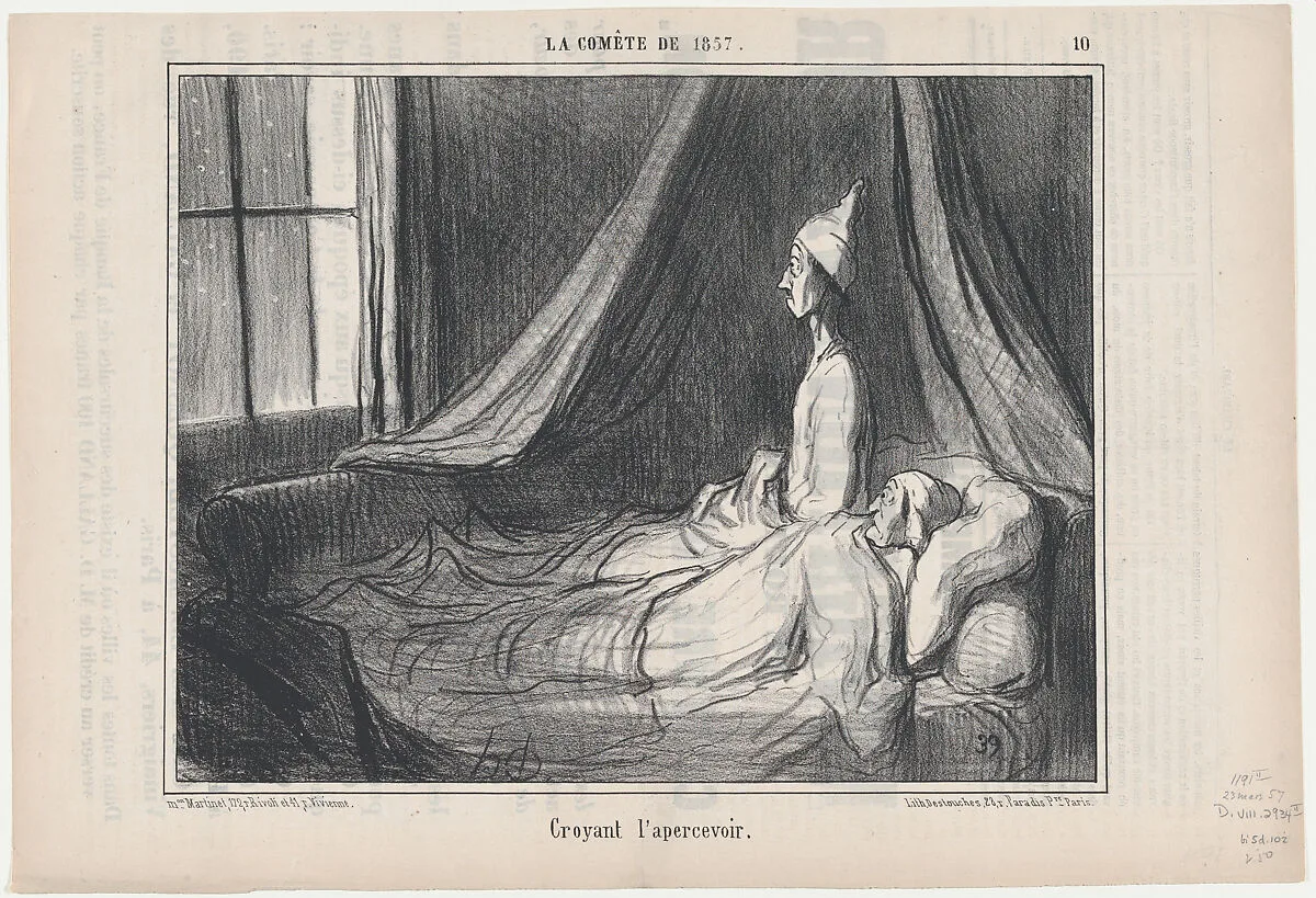 Croyant l'apercevoir, from Croquis Parisiens, published in Le Charivari, March 23, 1857 — Aaron Martinet|Honoré Daumier|Destouches