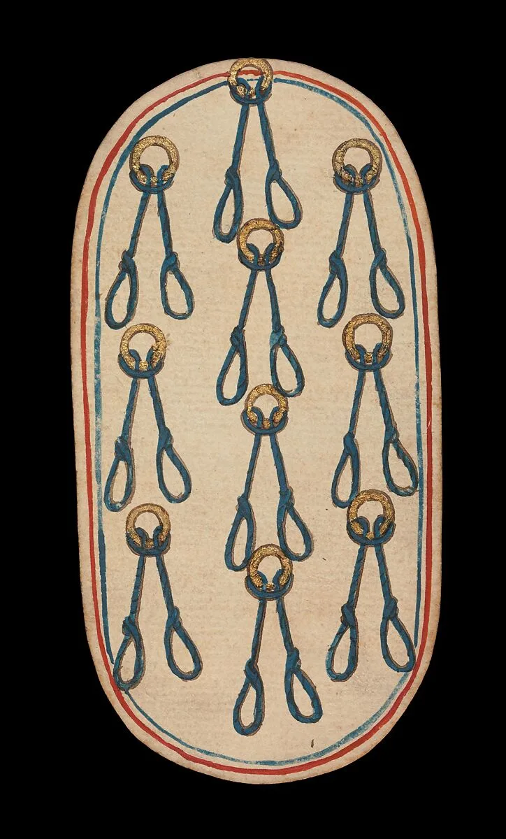 10 of Nooses, from The Cloisters Playing Cards — Unknown