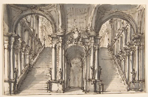 Design for a Stage Set: Double Stairway Pierced by an Arcade (recto); Slight Sketch (verso)
