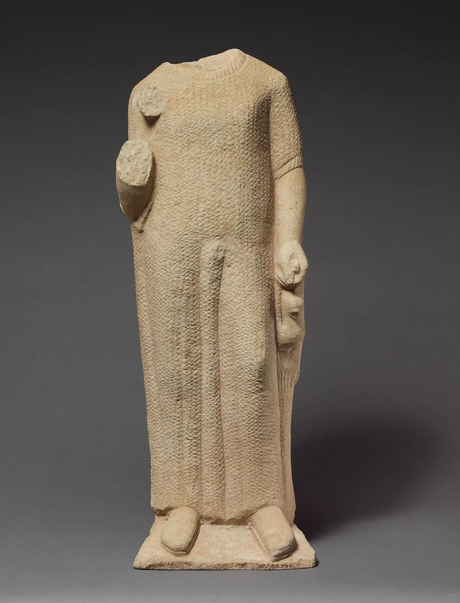 Limestone statuette of a boy holding a dove — Unknown