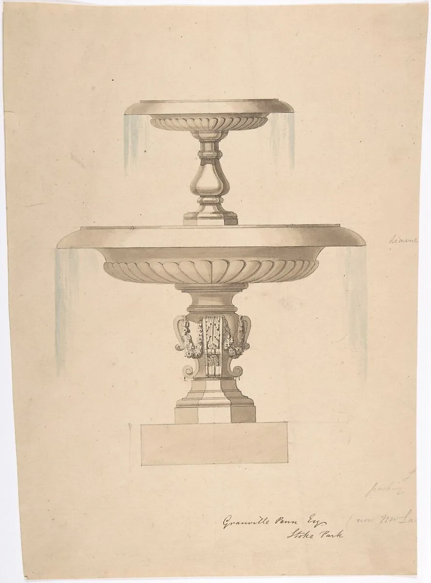 Design for a Fountain with Two Basins (recto); Another design (verso) — Anonymous, British, 19th century